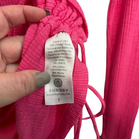 Sundry Pink Ruched Drawstring Waist Long Sleeve Top - Picture 6 of 8